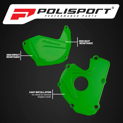 Polisport Clutch and Ignition Cover Protector Kit (Green) - Compatible with Kawasaki KX250F (2017-2025)