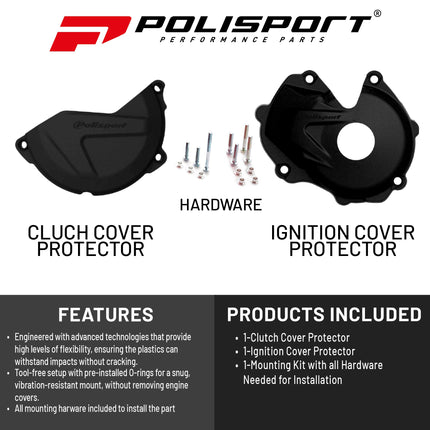 Polisport Clutch and Ignition Cover Protector Kit (Black) - Compatible with Kawasaki KX 450F (2016-2018)