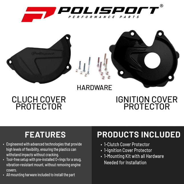 Polisport Clutch and Ignition Cover Protector Kit (Black) - Compatible with Kawasaki KX 450F (2016-2018)