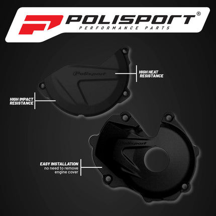 Polisport Clutch and Ignition Cover Protector Kit (Black) - Compatible with Kawasaki KX 450F (2016-2018)