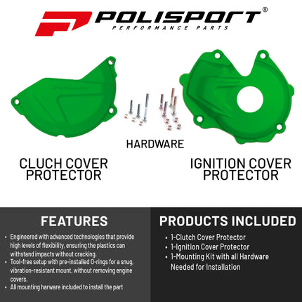 Polisport Clutch and Ignition Cover Protector Kit (Green) - Compatible with Kawasaki KX450F(16-18)