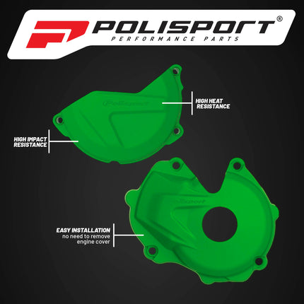 Polisport Clutch and Ignition Cover Protector Kit (Green) - Compatible with Kawasaki KX450F(16-18)