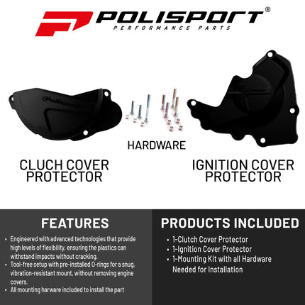 Polisport Clutch and Ignition Cover Protector Kit (Black) - Compatible with Honda CRF250R (2013-2017)