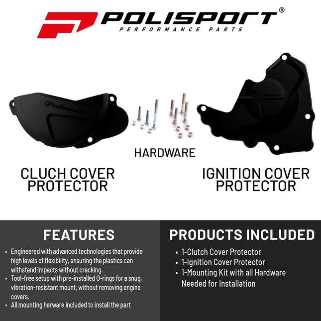 Polisport Clutch and Ignition Cover Protector Kit (Black) - Compatible with Honda CRF250R (2013-2017)