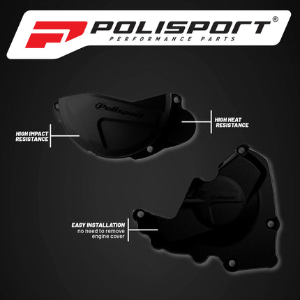 Polisport Clutch and Ignition Cover Protector Kit (Black) - Compatible with Honda CRF250R (2013-2017)