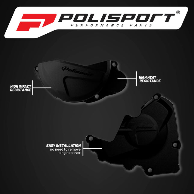 Polisport Clutch and Ignition Cover Protector Kit (Black) - Compatible with Honda CRF250R (2013-2017)
