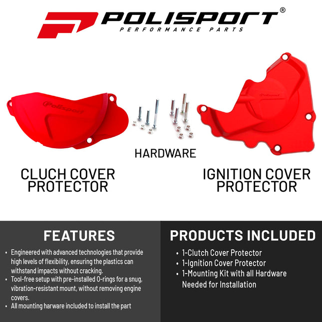Polisport Clutch and Ignition Cover Protector Kit (Red) - Compatible with Honda CRF250R (2013-2017)