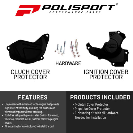 Polisport Clutch and Ignition Cover Protector Kit (Black) - Compatible with Honda CRF450R (2010-2016)