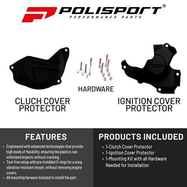 Polisport Clutch and Ignition Cover Protector Kit (Black) - Compatible with Honda CRF450R (2010-2016)