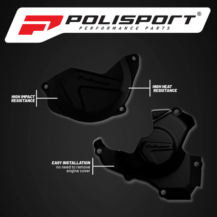 Polisport Clutch and Ignition Cover Protector Kit (Black) - Compatible with Honda CRF450R (2010-2016)