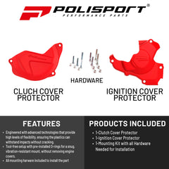Polisport Clutch and Ignition Cover Protector Kit (Red) - Compatible with Honda CRF450R (2010-2016)