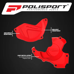 Polisport Clutch and Ignition Cover Protector Kit (Red) - Compatible with Honda CRF450R (2010-2016)
