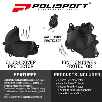 Polisport Clutch and Ignition Cover Protector Kit (Black) - Compatible with Honda CRF450R (2017-2022)
