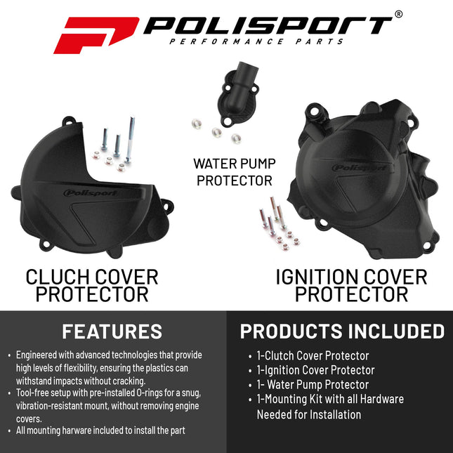 Polisport Clutch and Ignition Cover Protector Kit (Black) - Compatible with Honda CRF450R (2017-2022)