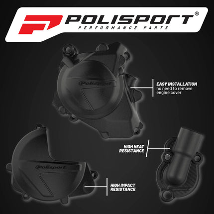 Polisport Clutch and Ignition Cover Protector Kit (Black) - Compatible with Honda CRF450R (2017-2022)