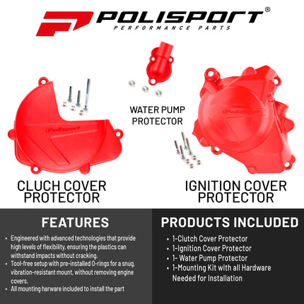 Polisport Clutch and Ignition Cover Protector Kit (Red) - Compatible with Honda CRF450R(17-25)