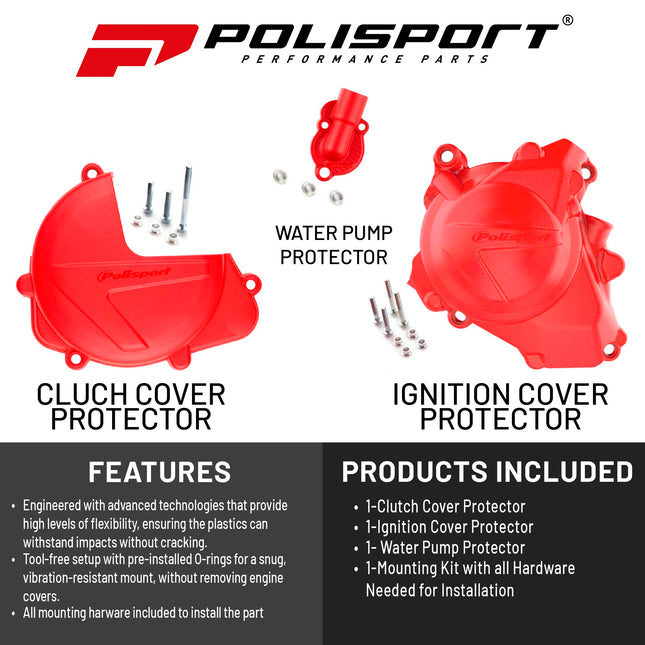 Polisport Clutch and Ignition Cover Protector Kit (Red) - Compatible with Honda CRF450R(17-25)