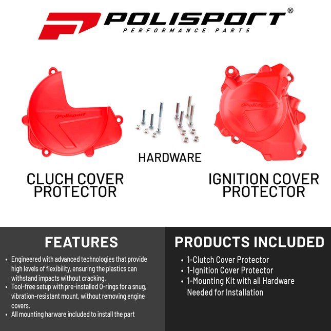 Polisport Clutch and Ignition Cover Protector Kit (Red) - Compatible with Honda CRF450R(17-25)