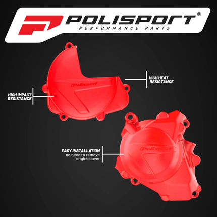 Polisport Clutch and Ignition Cover Protector Kit (Red) - Compatible with Honda CRF450R(17-25)