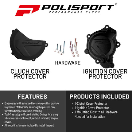Polisport Clutch and Ignition Cover Protector Kit (Black) - Compatible with KTM SX/XC125/150 & Husqvarna TC125 (2016-2018)