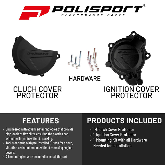 Polisport Clutch and Ignition Cover Protector Kit (Black) - Compatible with KTM SX/XC125/150 & Husqvarna TC125 (2016-2018)