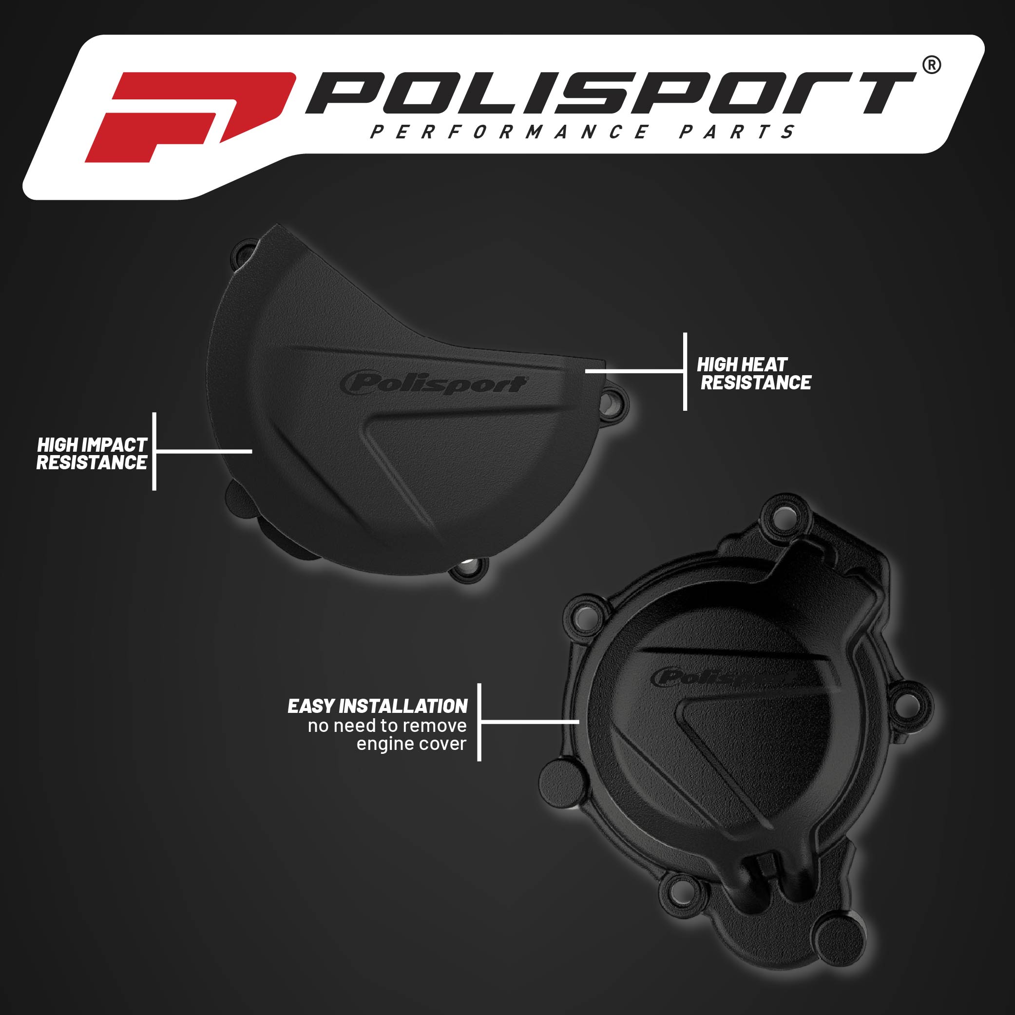 Polisport Clutch and Ignition Cover Protector Kit (Black) - Compatible with KTM SX/XC125/150 & Husqvarna TC125 (2016-2018)