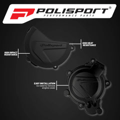 Polisport Clutch and Ignition Cover Protector Kit (Black) - Compatible with KTM SX/XC125/150 & Husqvarna TC125 (2016-2018)