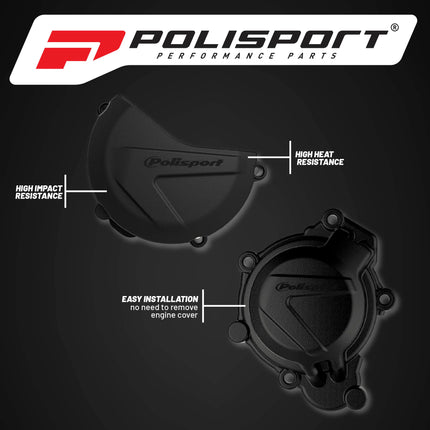 Polisport Clutch and Ignition Cover Protector Kit (Black) - Compatible with KTM SX/XC125/150 & Husqvarna TC125 (2016-2018)