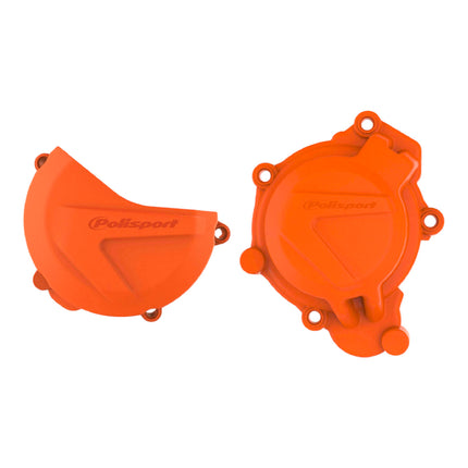 Polisport Clutch and Ignition Cover Protector Kit (Orange) - Compatible with KTM XC/SX 125/200 & Husqvarna TC 125 (2016-2018)