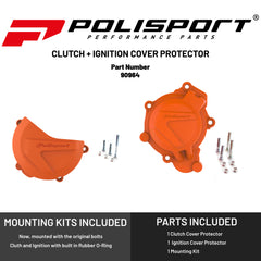 Polisport Clutch and Ignition Cover Protector Kit (Orange) - Compatible with KTM