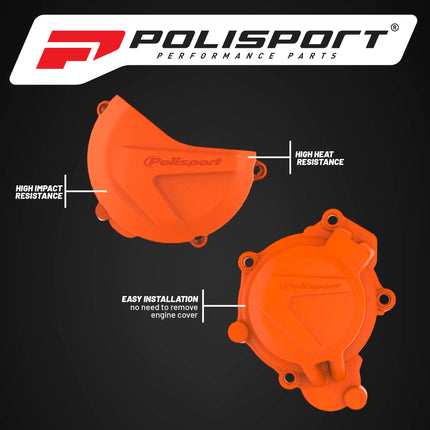 Polisport Clutch and Ignition Cover Protector Kit (Orange) - Compatible with KTM XC/SX 125/200 & Husqvarna TC 125 (2016-2018)