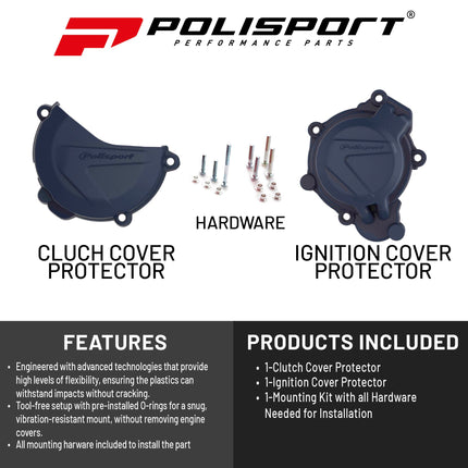 Polisport Clutch and Ignition Cover Protector Kit (Blue) - Compatible with Husqvarna TC125(2016-2018)