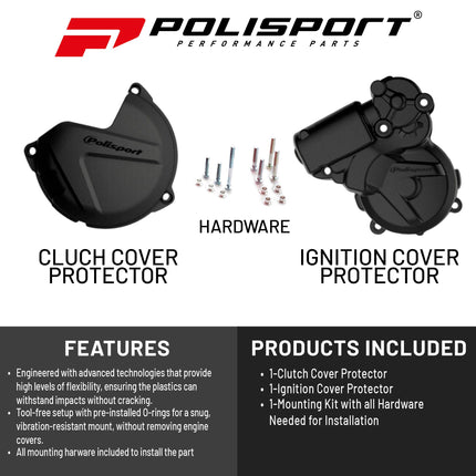 Polisport Clutch and Ignition Cover Protector Kit (Black) - Compatible with KTM EXC/XC-W 250/300 (2013-2016)