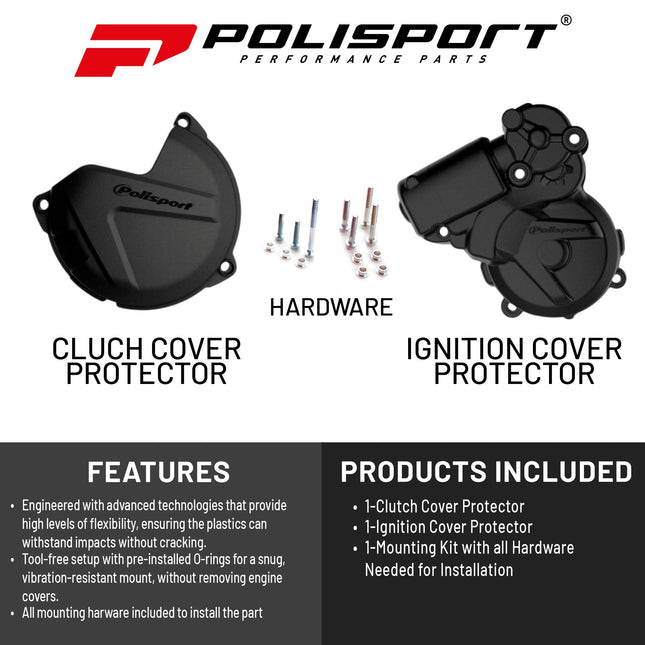 Polisport Clutch and Ignition Cover Protector Kit (Black) - Compatible with KTM EXC/XC-W 250/300 (2013-2016)
