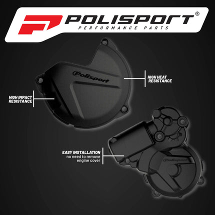 Polisport Clutch and Ignition Cover Protector Kit (Black) - Compatible with KTM EXC/XC-W 250/300 (2013-2016)