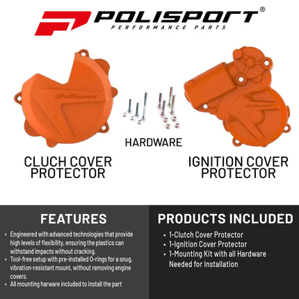 Polisport Clutch and Ignition Cover Protector Kit (Red) - Compatible with KTM EXC/XCW 250/300(13-16)