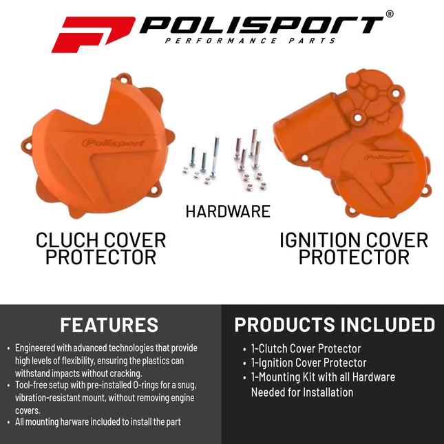 Polisport Clutch and Ignition Cover Protector Kit (Red) - Compatible with KTM EXC/XCW 250/300(13-16)