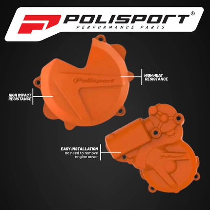 Polisport Clutch and Ignition Cover Protector Kit (Red) - Compatible with KTM EXC/XCW 250/300(13-16)