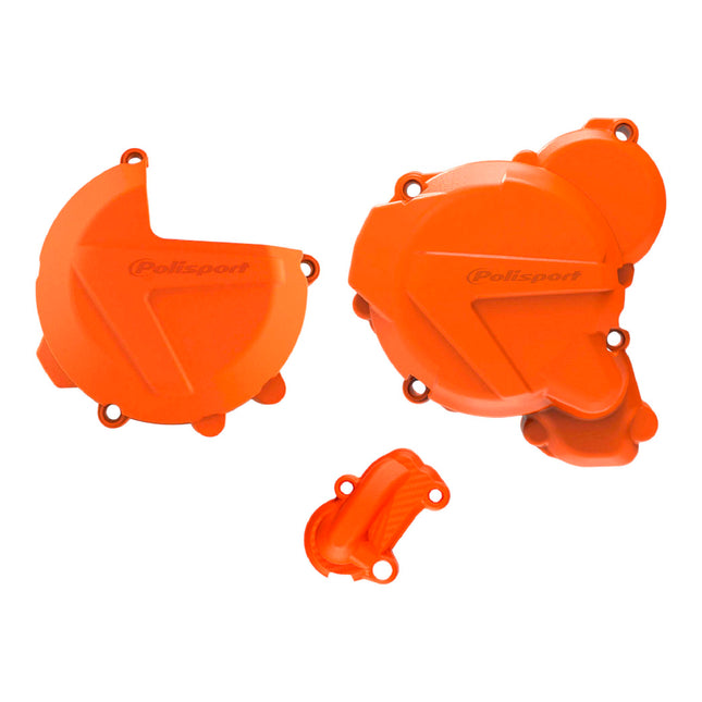 Polisport Clutch and Ignition Cover Protector Kit (Orange) - Compatible with KTM EXC/XC-W 250/300 (2017-2022)