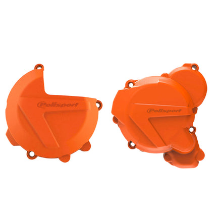 Polisport Clutch and Ignition Cover Protector Kit (Orange) - Compatible with KTM EXC/XC-W 250/300 (2017-2022)