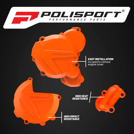 Polisport Clutch and Ignition Cover Protector Kit (Orange) - Compatible with KTM EXC/XC-W 250/300 (2017-2022)