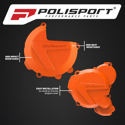 Polisport Clutch and Ignition Cover Protector Kit (Orange) - Compatible with KTM EXC/XC-W 250/300 (2017-2022)