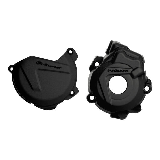 Polisport Clutch and Ignition Cover Protector Kit (Black) - Compatible with KTM XC-F/SX-F 250/300 (2009-2016) & Husqvarna FC 250/350 (2014-2015)