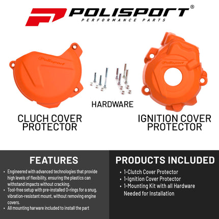 Polisport Clutch and Ignition Cover Protector Kit (Orange) - Compatible with KTM XC-F/SX-F 250/350 (2009-2016)