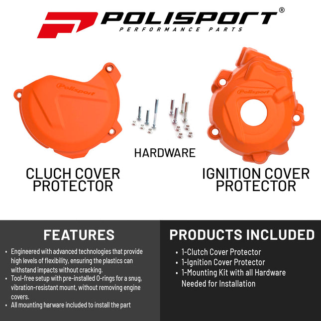 Polisport Clutch and Ignition Cover Protector Kit (Orange) - Compatible with KTM XC-F/SX-F 250/350 (2009-2016)