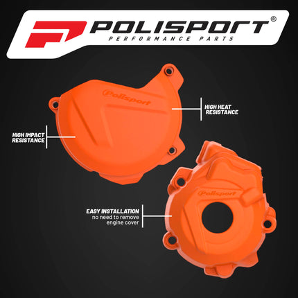 Polisport Clutch and Ignition Cover Protector Kit (Orange) - Compatible with KTM XC-F/SX-F 250/350 (2009-2016)