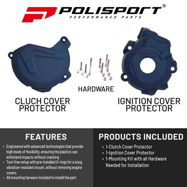 Polisport Clutch and Ignition Cover Protector Kit (Blue) - Compatible with KTM SX-F/XC-F 250/350 & Husquvarna FC (13-15)