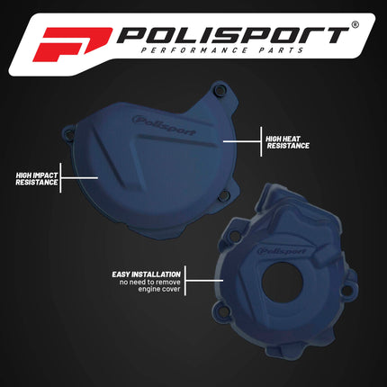 Polisport Clutch and Ignition Cover Protector Kit (Blue) - Compatible with KTM SX-F/XC-F 250/350 & Husquvarna FC (13-15)