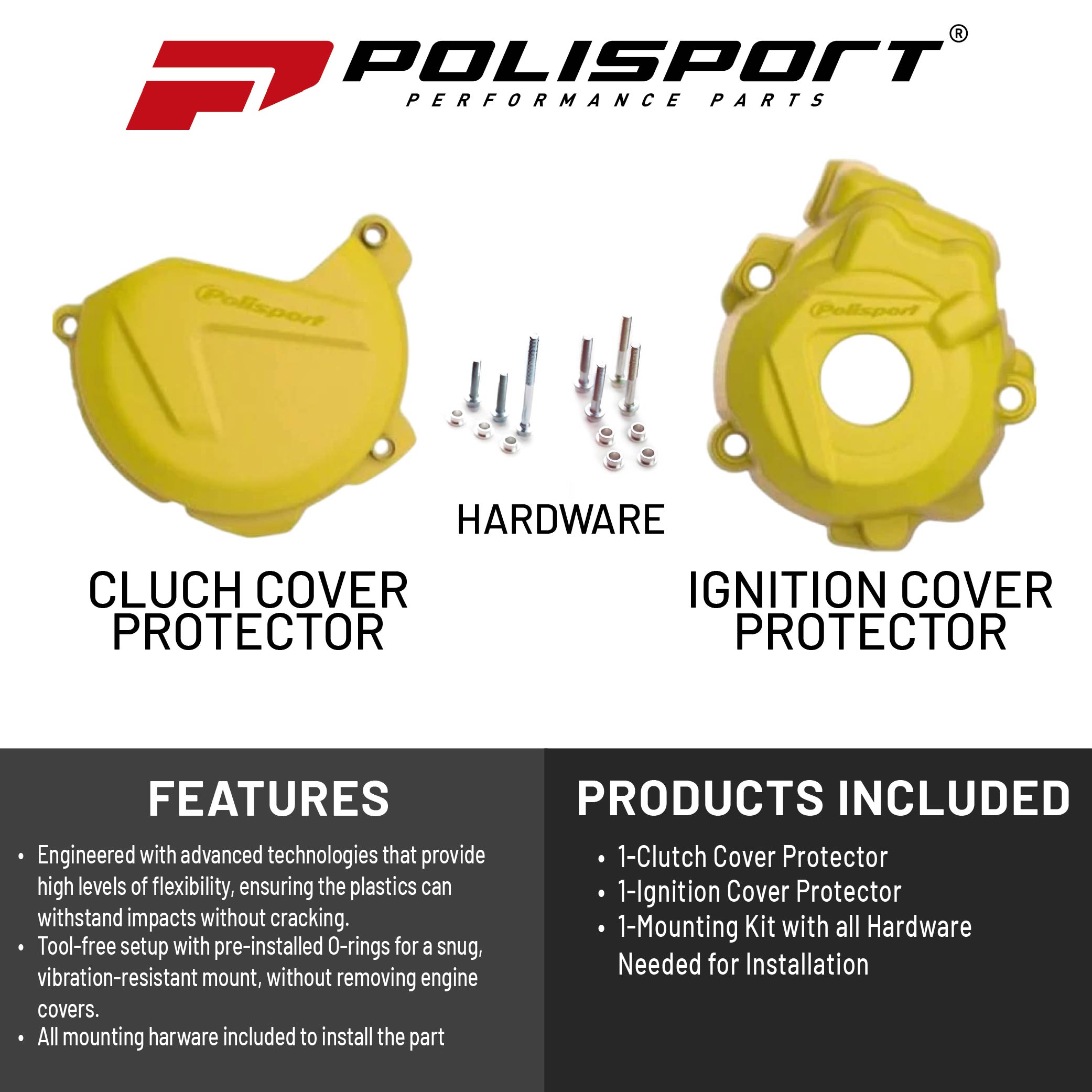 Polisport Clutch and Ignition Cover Protector Kit (Yellow) - Compatible with KTM SX-F/XC-F 250/350 & Husquvarna FC (13-15)