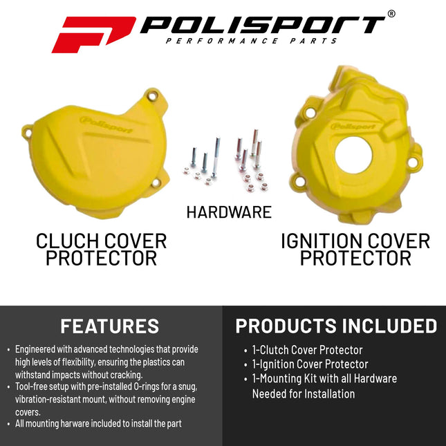 Polisport Clutch and Ignition Cover Protector Kit (Yellow) - Compatible with KTM SX-F/XC-F 250/350 & Husquvarna FC (13-15)